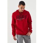 Kırmızı Erkek Yazı Nakışlı Standart Kalıp Kapüşonlu Sweatshirt-87887