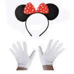 Kırmızı Fiyonklu Minnie Mouse Tacı ve Beyaz Eldiven Seti (5365)