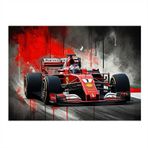 Kırmızı Formula 1 Yarış Arabası Desenli Ahşap Tablo 50cmX 70cm