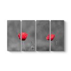 Kırmızı Gelincik Tablosu 129 x 70-4 Parçalı