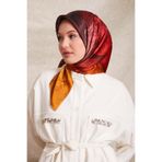 kırmızı-gold Karmaşık Desen Twill İpek Eşarp