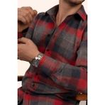 Kırmızı Gri Dama Desenli Slimfit Oduncu Erkek Gömlek