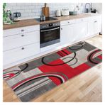 Kırmızı Gri Koridor Yolluğu RugKaymaz Yıkanabilir Uzun Dar Halı Oturma Odası ve Mutfak Klasik Geometrik Tasarım 39" x 177" (100 x 450 cm)