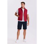 Kırmızı Hakim Yaka Elyaflı Slim Fit Yelek