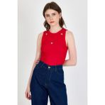 Kırmızı Inci Taş Detaylı Halter Yaka Ribanalı Atlet 0649 - XL