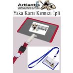 Kırmızı İpli Yaka Kartı 1 Adet Ayarlanabilir Boyuna Asma Kimlik Koruyuculu PVC Kırmızı Yaka Kartlığı Seyehat Ofis Okul B