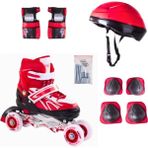 Kırmızı Işıklı Ayarlanabilir 2+2 Silikon Teker Metal Alıştırma Pateni Kask Dizlik Dirseklik Set Oyun - Beyaz