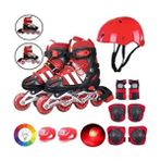 Kırmızı Işıklı Teker Ayarlanabilir Çocuk Alıştırma Paten 2 Fonksiyon Çakarlı Kask Dizlik Set - 30-33