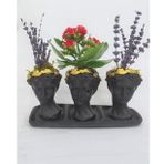 Kırmızı Kalanşo Kalanchoe & Kokulu Lavanta & Siyah Trio Helen Beton Saksıda Canlı Çiçek BALFLOWERDESİGN-2787