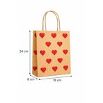Kırmızı Kalp Desenli Kraft Karton Çanta - 18x8x24 cm Hediyelik Paketleme 10 Adet