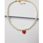 KIRMIZI KALP İNCİLİ CHOKER KOLYE