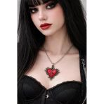 Kırmızı Kalp Ve Haç Detaylı Gotik Kolye Unisex Metal Zincir