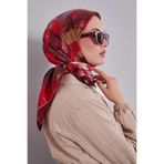 Kırmızı Karma Desenli Twill İpek Eşarp