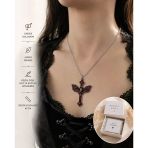 Kırmızı Kelebek Detaylı Gotik Haç Kolye – Unisex Vintage Stil Zincir Kolye