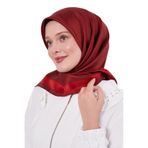 Kırmızı Kenar Bordürlü Twill İpek Eşarp