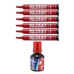 Kirmizi Kesik Uclu Markor Permanent Kalem 6 Adet Hi-Text Marker Murekkep Kirmizi 30 Ml 1 Adet Brons Koli Kalemi