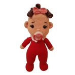 Kırmızı Kız Emzikli Tombiş Bebek Amigurumi Organik Oyuncak
