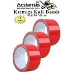 Kırmızı Koli Bantı 100 Metre 3 Adet 45Mm X 100 Metre Renkli Koli Bandı Extra Güçlü Formül Akrilik Koli Bandı