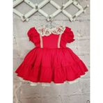 Kırmızı Krem Vintage Kız Bebek Elbisesi,doğum Günü Elbise, Fotoğraf Çekim Elbise,0-12 Yaşa Uygun - 11 Yaş