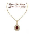 Kırmızı Kristal Damla Kolye Zirkon Taşlı 316L Cerrahi Çelik Hediye Kutulu Kadın Kolye