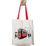 Kırmızı Kulplu Istanbul Taksim Tramvay Yıkanabilir Omuz Çanta