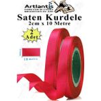 Kırmızı Kurdele Saten 2 cm 10 Metre 2 Adet Saten Kurdela Parlak Hediye ve Süsleme Şeridi Süs Paketleme Çiçek Saç El - 2cm x 40 metre - Standart