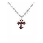 Kırmızı Kurukafalı Haç Kolye – Gotik Unisex Antik Tasarım, 60 Cm Zincirli