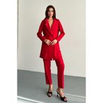 Kırmızı Larina Kruvaze Düğmeli Blazer Ceket Pantolon Takım ATE-4237 Kırmızı L