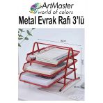Kırmızı Metal Evrak Rafı 3 Lü 1 Paket Masaüstü A4 Dosya 3 Katlı Düzenleyici Kağıt Tepsisi Metal Fileli Hareketli