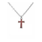 Kırmızı Mineli Gotik Haç Kolye – Unisex Metal Takı, 60 Cm Zincirli Gotik & Alternatif Stil