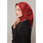 Kırmızı Mini Yonca Desen Twill İpek Eşarp