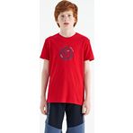 Kırmızı Nakış İşleme Detaylı O Yaka Standart Kalıp Erkek Çocuk T-Shirt - 11115
