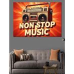 Kırmızı "Non Stop Music" Yazısı Ve Vintage Kaset Çalar Dekoratif Kanvas - Mdf Ahşap Tablo