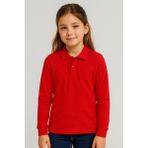 Kırmızı Okul T-Shirt , Uzun Kollu Polo Yaka Kız Erkek Çocuk Unisex Okul Tişörtü - 13 - 14 Yaş