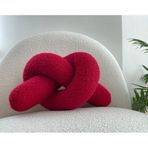 Kırmızı Örgü Desenli Dekoratif Peluş Yastık, 160 cm, Düğüm Tasarım Kırlent