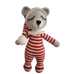 Kırmızı Pijamalı Uykucu Ayıcık Amigurumi Organik Oyuncak