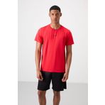 Kırmızı Polyester Nefes Alan Dokulu İnce Esnek Standart Fit Erkek Performans T-Shirt - 88384