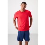 Kırmızı Polyester Nefes Alan Dokulu İnce Esnek Standart Fit Erkek Performans T-Shirt - 88388