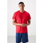 Kırmızı Polyester Nefes Alan Dokulu İnce Esnek Standart Fit Erkek Performans T-Shirt - 88391