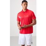 Kırmızı Polyester Nefes Alan Dokulu İnce Esnek Standart Fit Polo Yaka Erkek Performans T-Shirt - 884