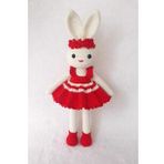 Kırmızı Renk Çiçekli Tavşan Uyku Arkadaşı Amigurumi Organik Oyuncak
