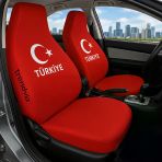 Kırmızı Renk Türkiye Bayrak Temalı Oto Koltuk Kılıfı Seti Penye Kumaş Ön Ve Arka Servis Tipi Koltuk Kılıfı