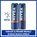 Kırmızı Renkli Dudak Bakım Kremi ve Nude Renkli Dudak Bakım Kremi, SPF30, Dudak ve Yanaklar İçin