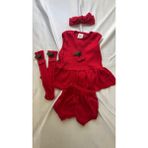 Kırmızı Ribana Bebek Şort Bluz Bandana Çorap Set -Bebek Hediyelik - Kırmızı B - 18 - 24 Ay