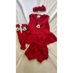 Kırmızı Ribana Çocuk Şort Bluz Bandana Miki Keçe Çorap Set -Bebek Hediyelik - 24 - 36 Ay