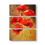 Kırmızı Sarı Gelincikler Tablosu 70 x 96-3 Parçalı