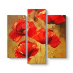 Kırmızı Sarı Gelincikler Tablosu 96 x 90-3 Parçalı