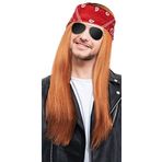 kırmızı / sarı peruk + saç bandı + güneş gözlüğü ile Balinco Erkek 90'lar rocker kiti