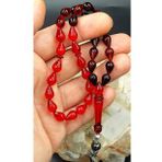 KIRMIZI-SİYAH DAMLA MODEL ALPAKA PÜSKÜL ATEŞ KEHRİBAR TESPİH