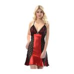 Kırmızı Siyah Dantelli Saten Gecelik - M-373 L-xl